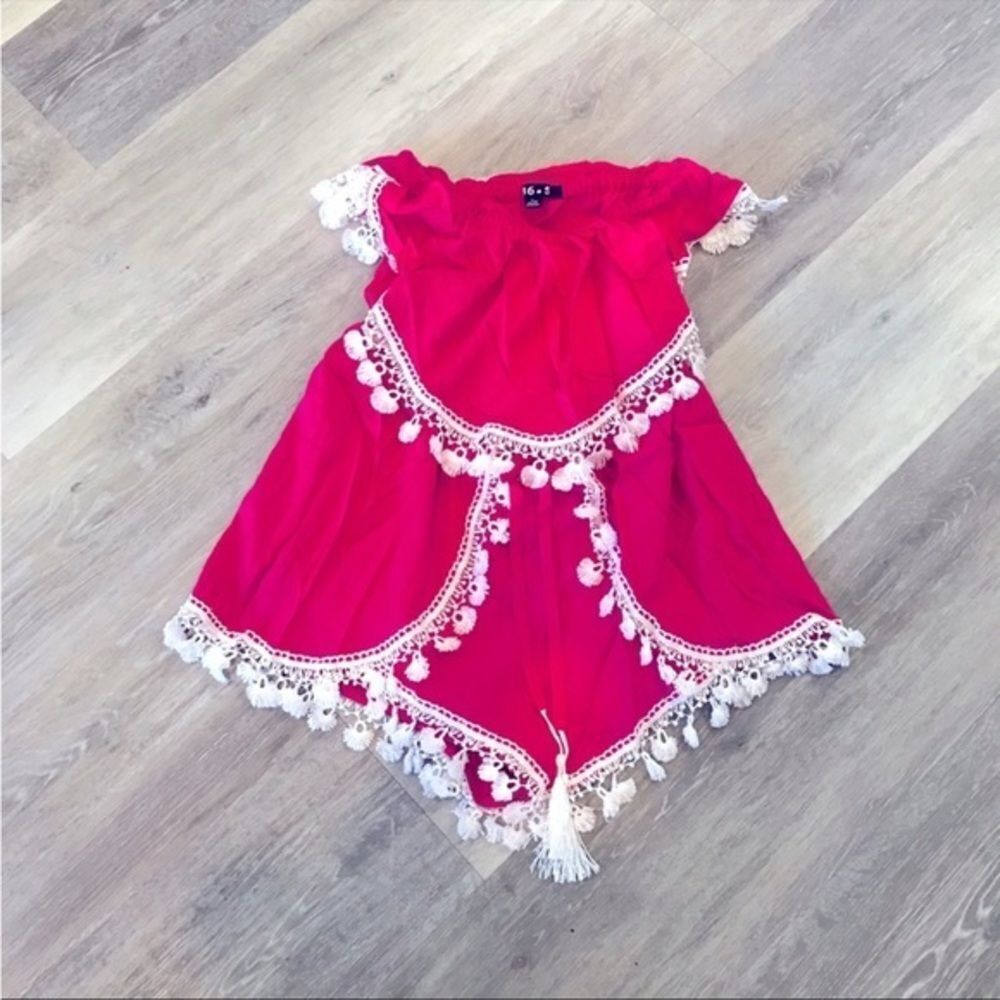 Strapless Hot Pink Tassel Trim Fringe Trim Lace Trim Romper / Shorts / One Piece